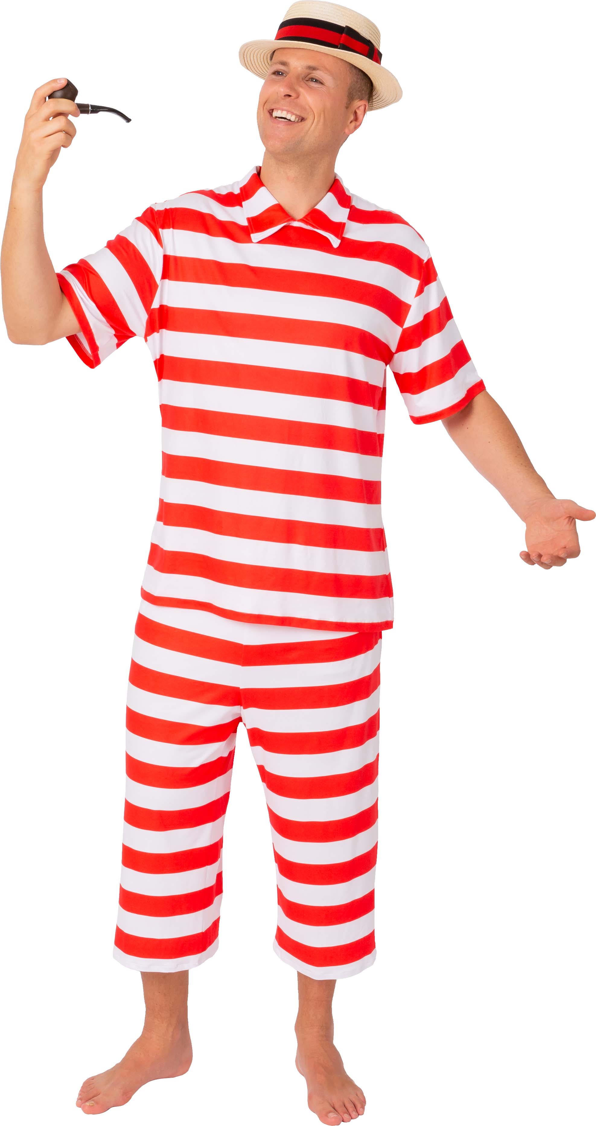 Badekleid retro, rot-weiß gestreift, Herren