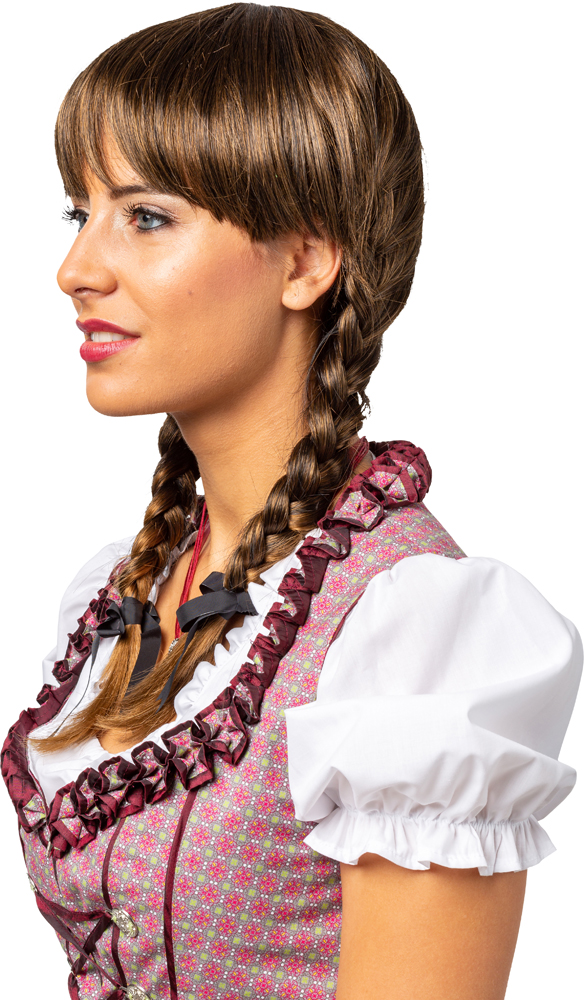 Zopfperücke kurz mit Pony, braun 
