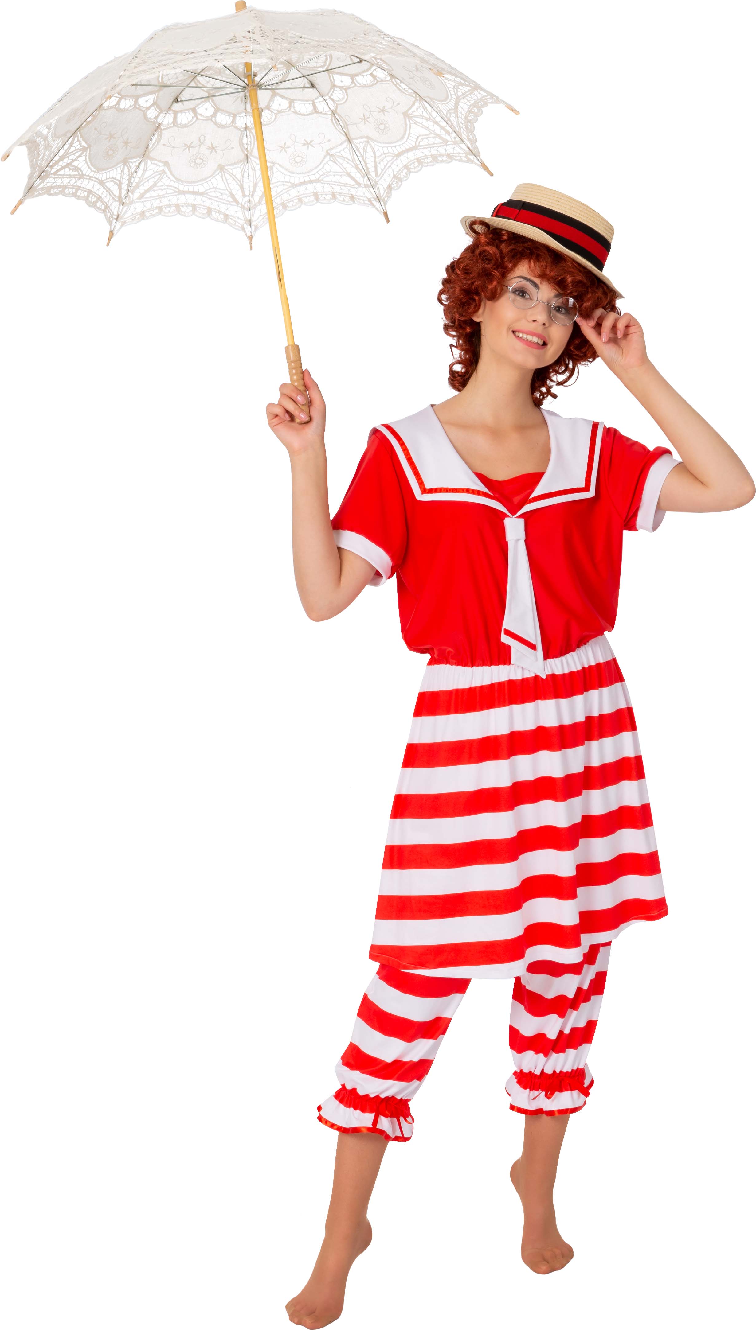 Badekleid retro, rot-weiß gestreift, Damen Badekleid retro, rot-weiß gestreift, Damen