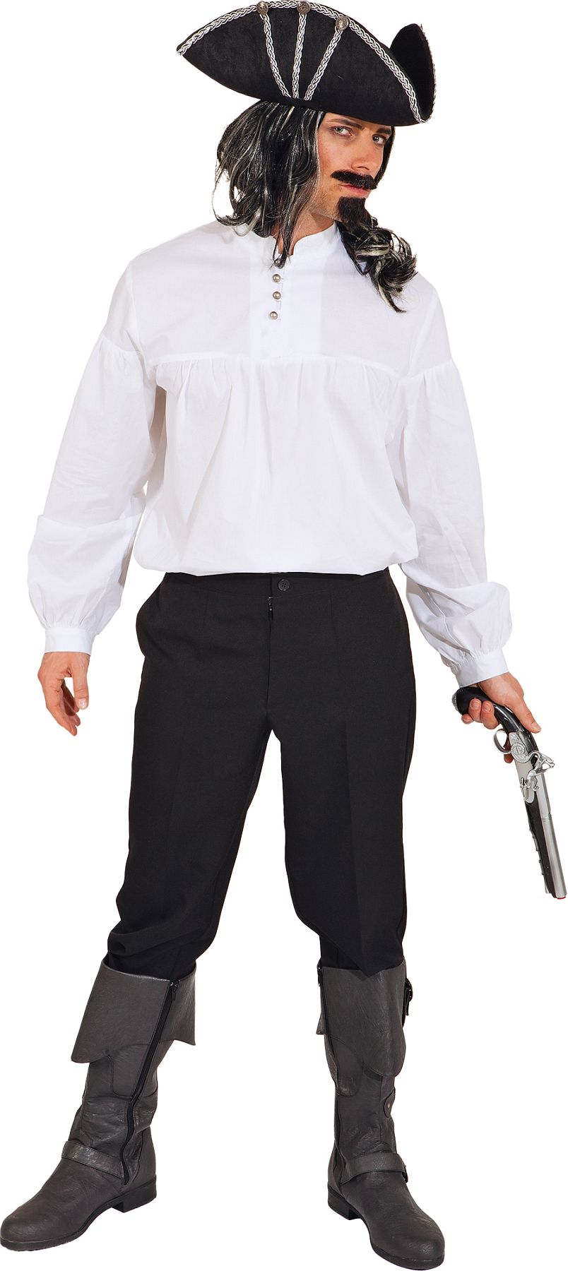 Piratenhemd mit Stehkragen, weiß