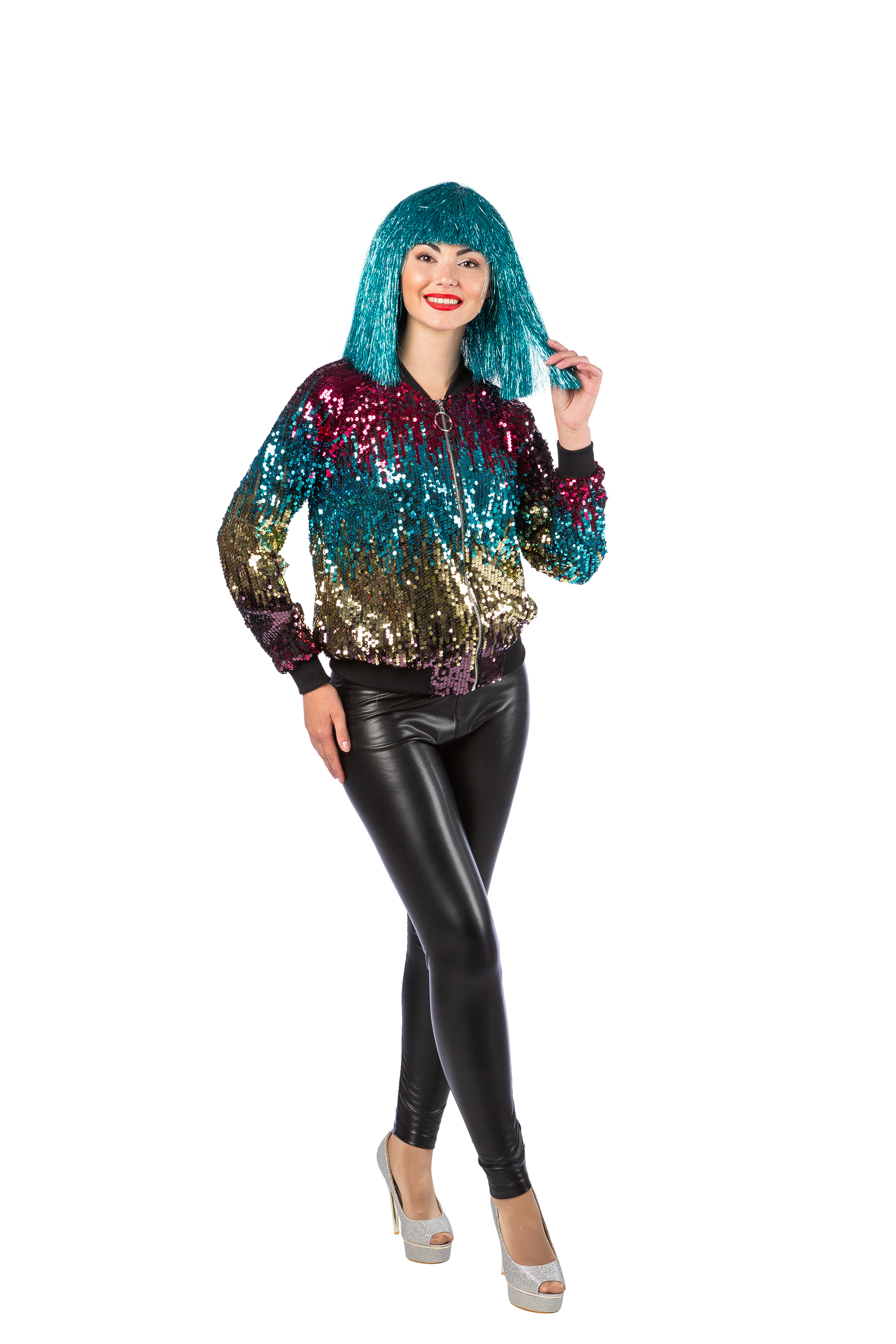 Paillettenjacke Disco Regenbogen 42/44