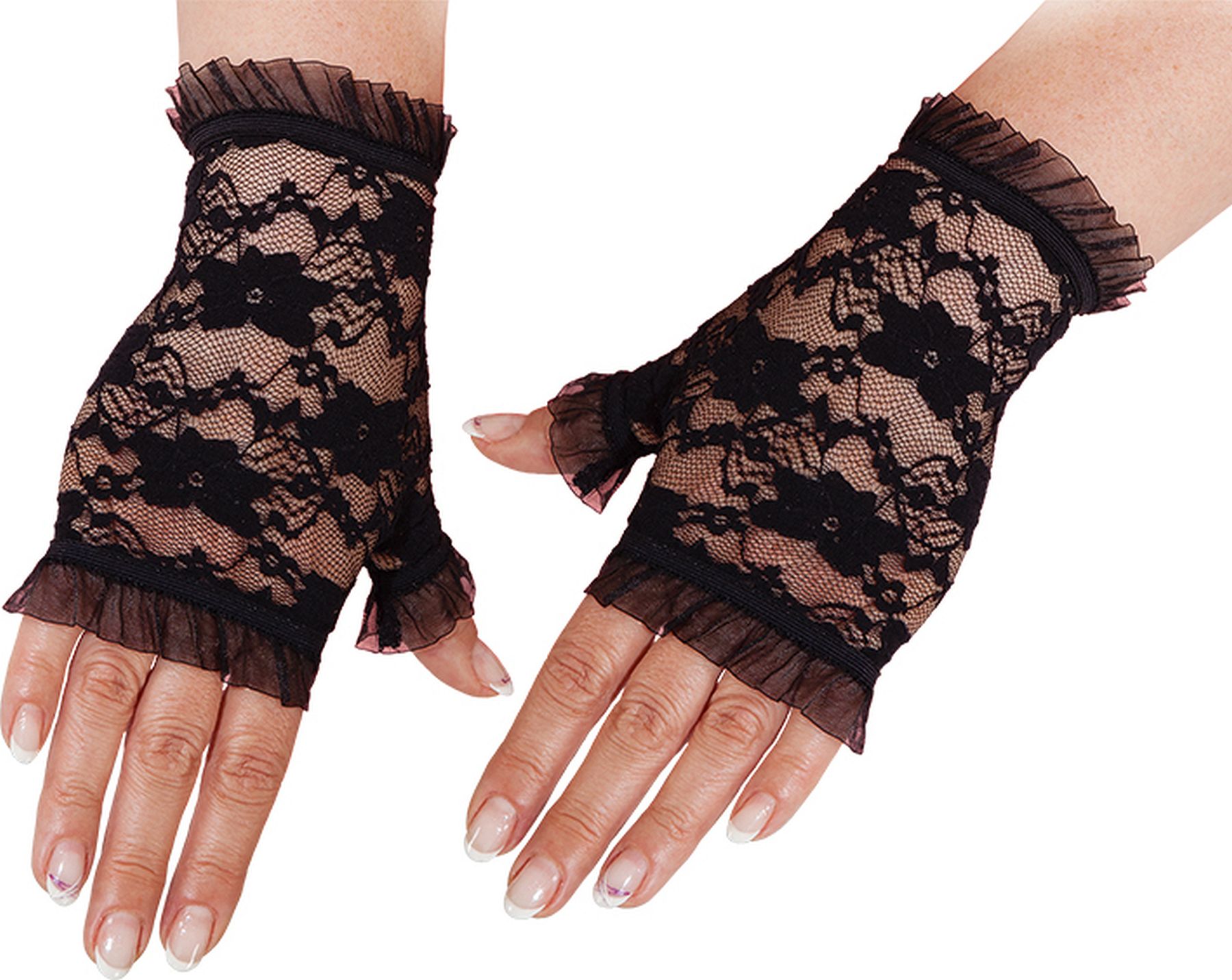 Spitzen-Handschuhe fingerlos, schwarz