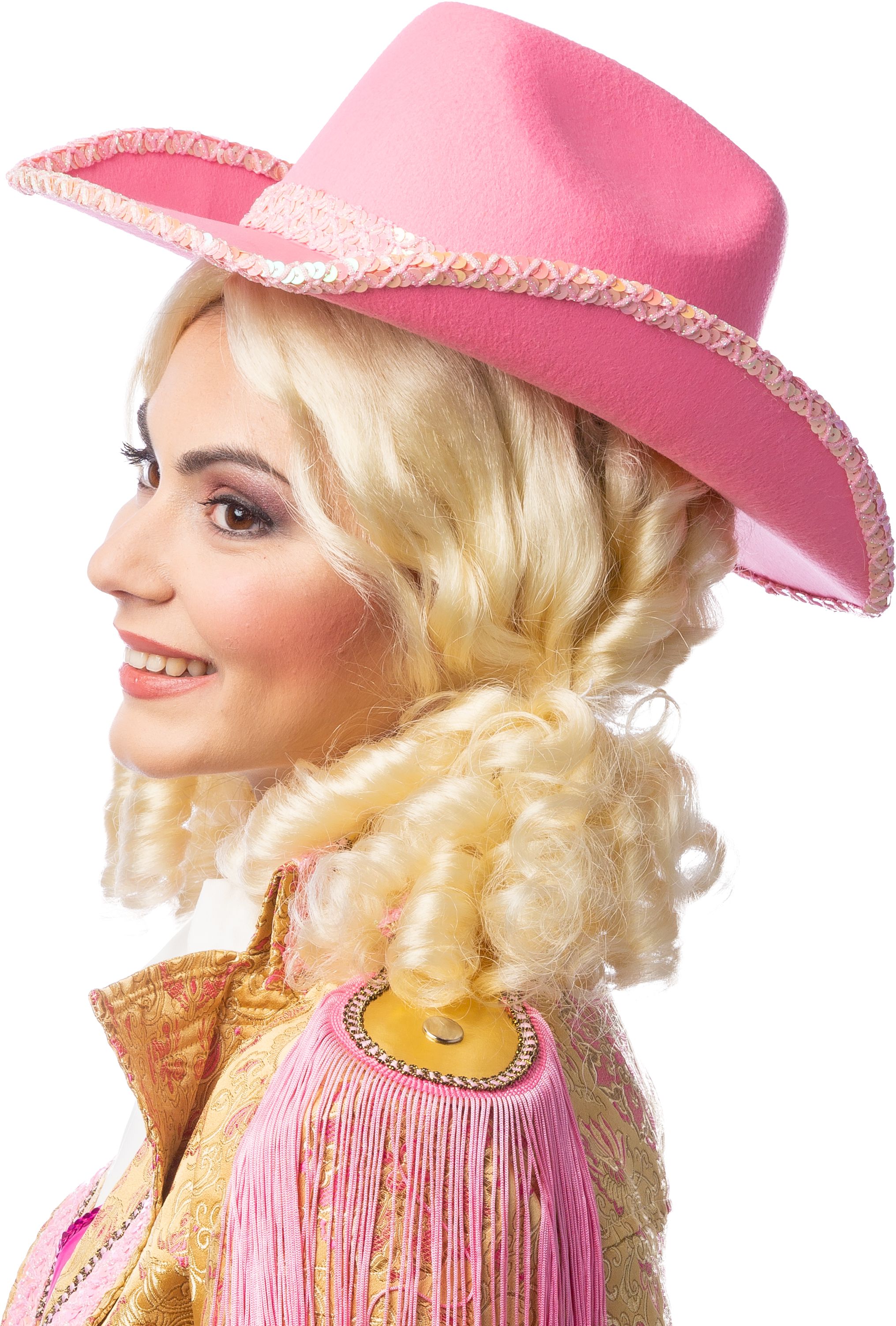 Cowboyhut, pink mit Paillettenband Cowboyhut, pink mit Paillettenband