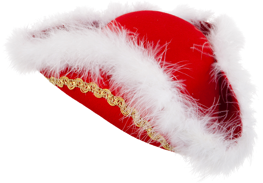 Dreispitz, rot mit Borte und Marabou