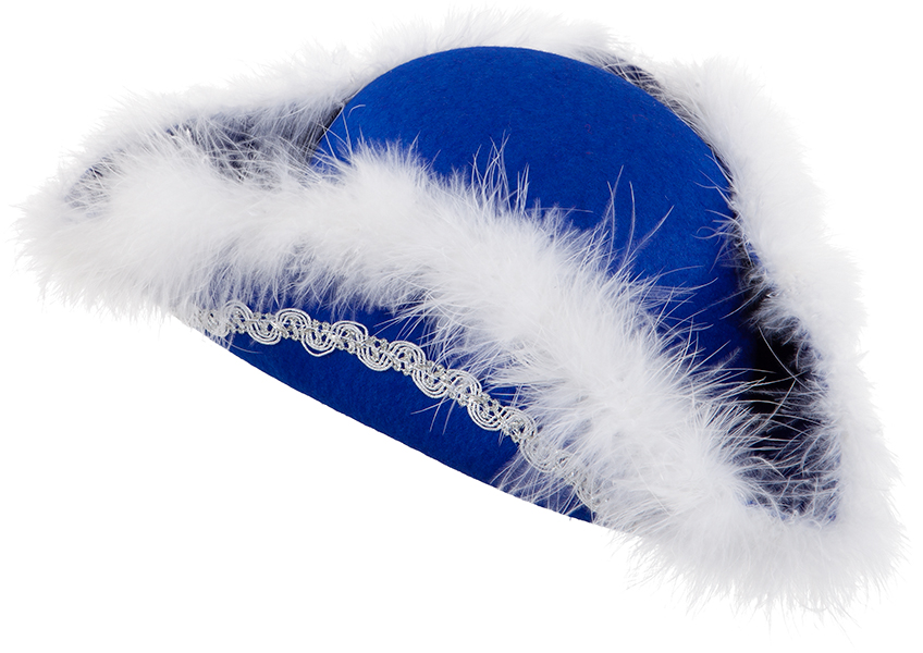 Dreispitz, blau mit Borte und Marabou