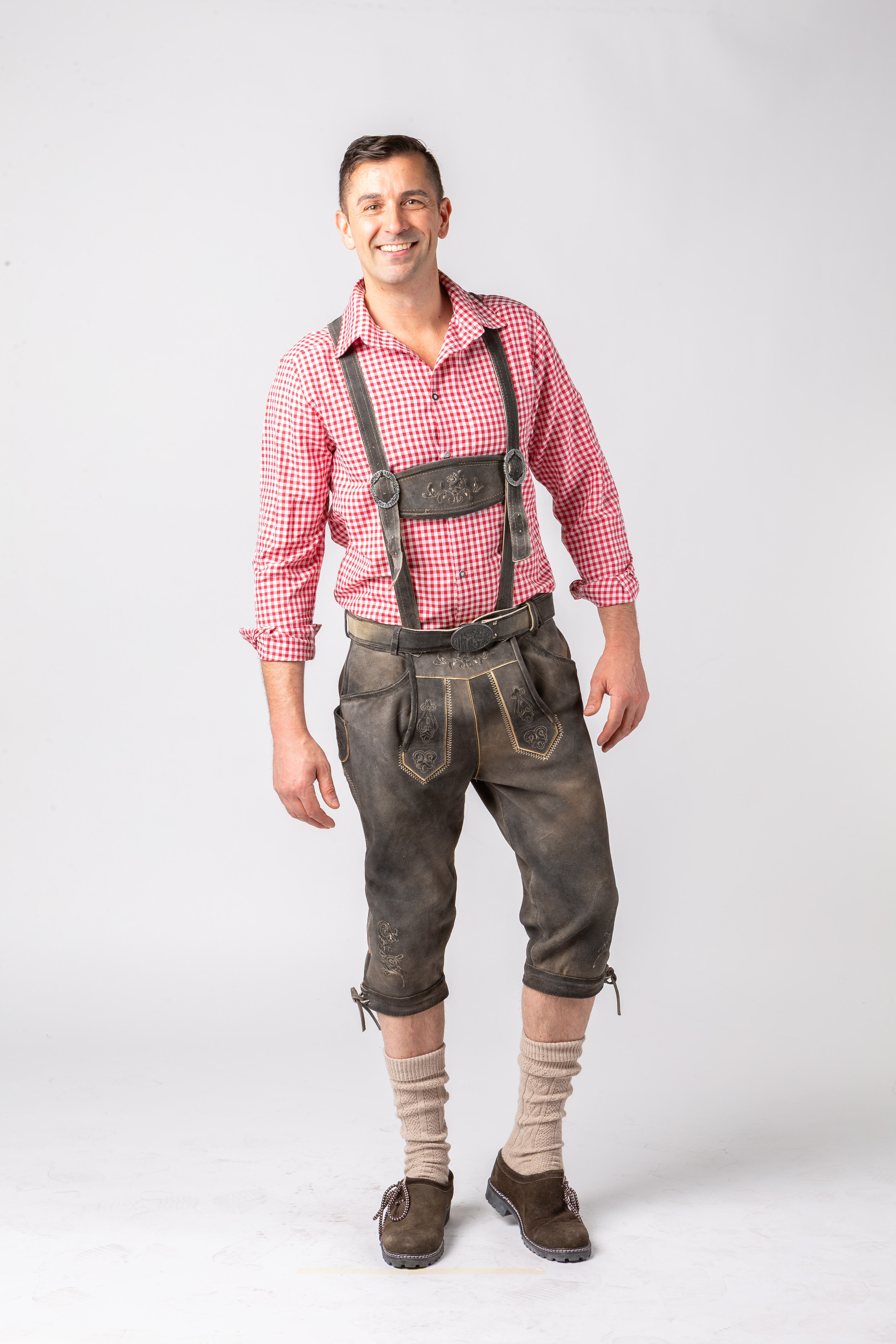 Kniebundlederhose Rindsleder, steingrau 