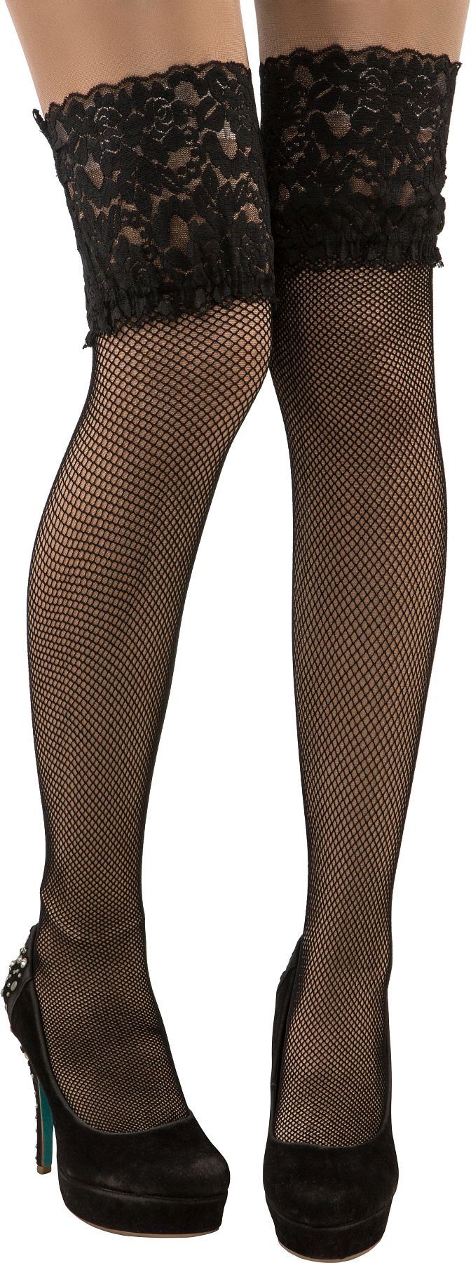 Halterlose Netz-Kniestrümpfe, schwarz