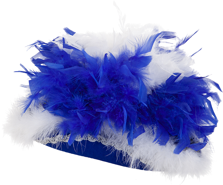 Dreispitz, blau mit blau-weißer Boa und Borte
