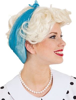 Damenperücke, blond mit hellblauem Tuch Damenperücke, blond mit hellblauem Tuch