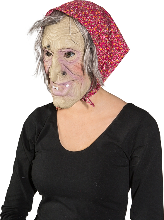 Maske Hexe mit Kopftuch und Haaren