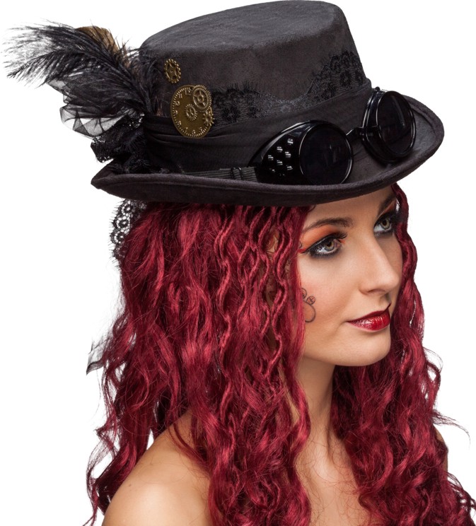 Zylinder Steampunk schwarz mit Brille