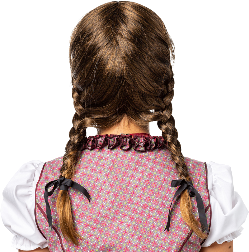 Zopfperücke kurz mit Pony, braun 