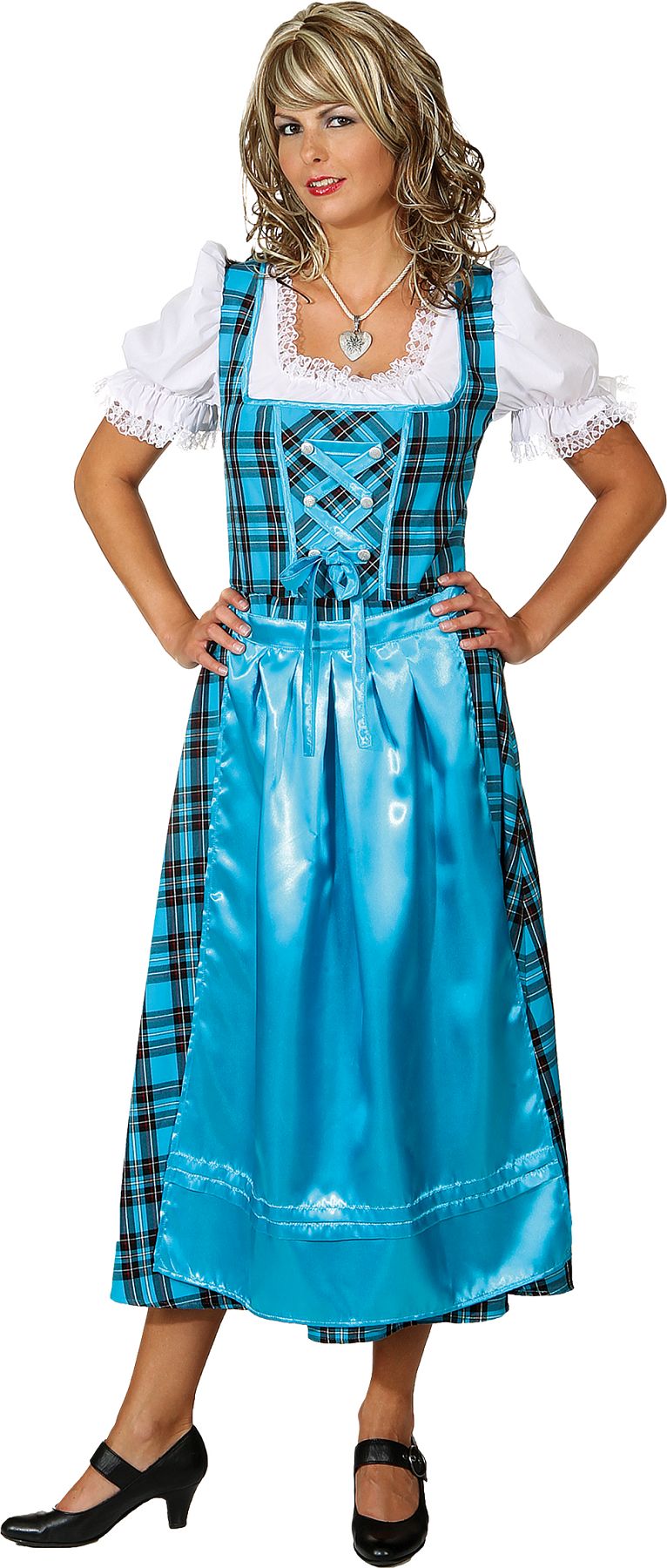 Dirndl lang, türkis-kariert