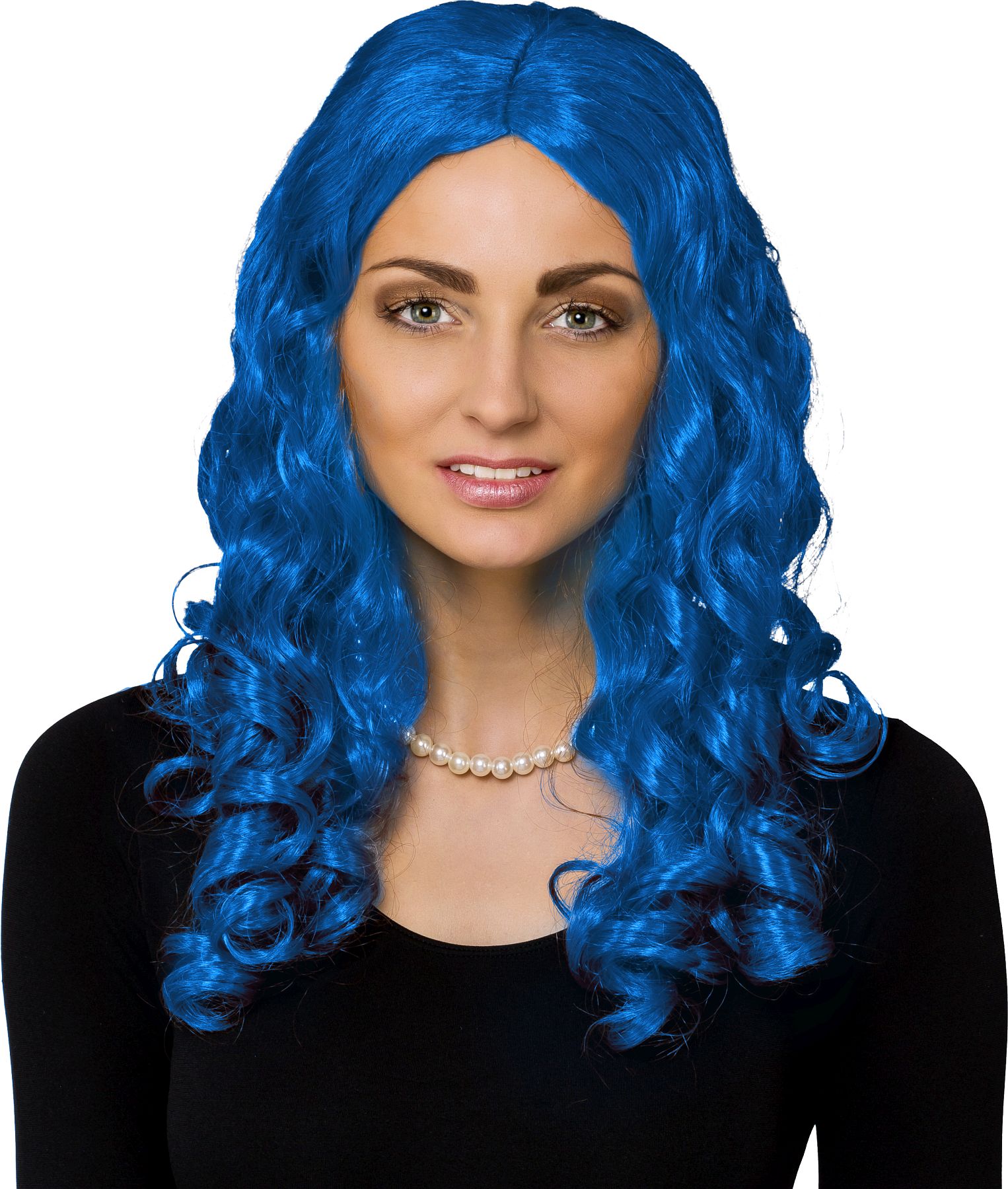 Lockenperücke Mittelscheitel, blau