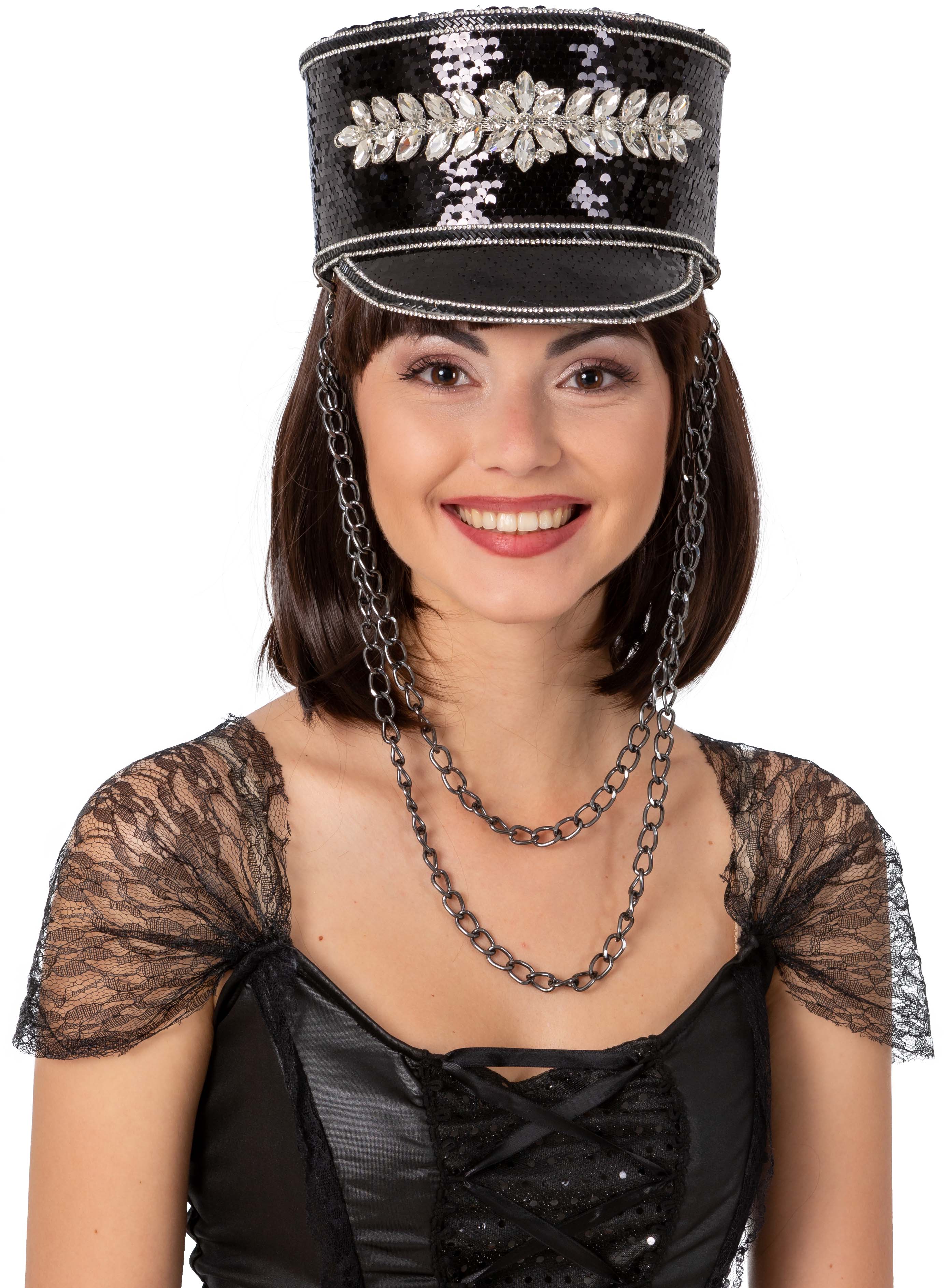 Schirmmütze Pailletten deluxe, schwarz