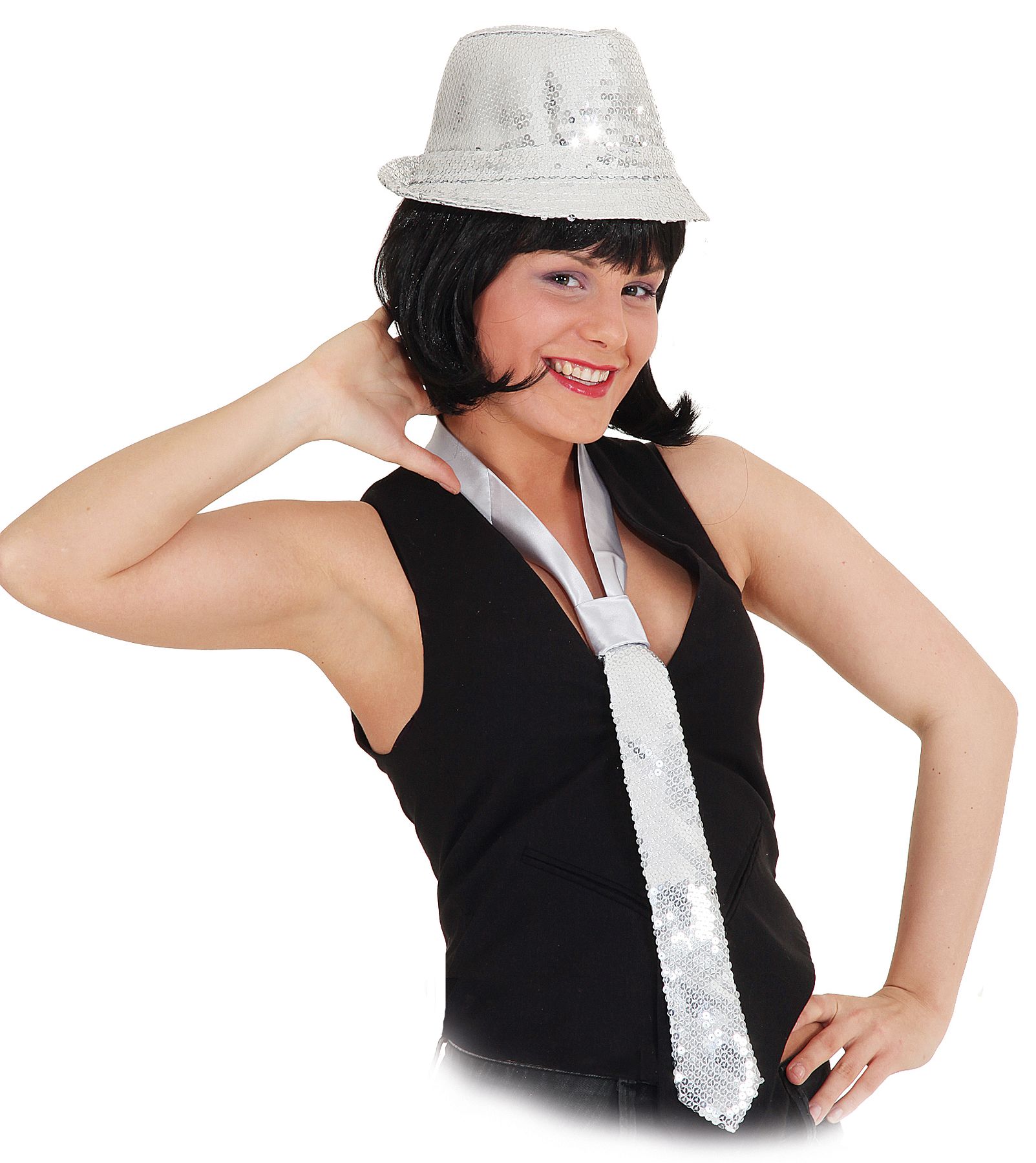 Krawatte Pailletten, silber 