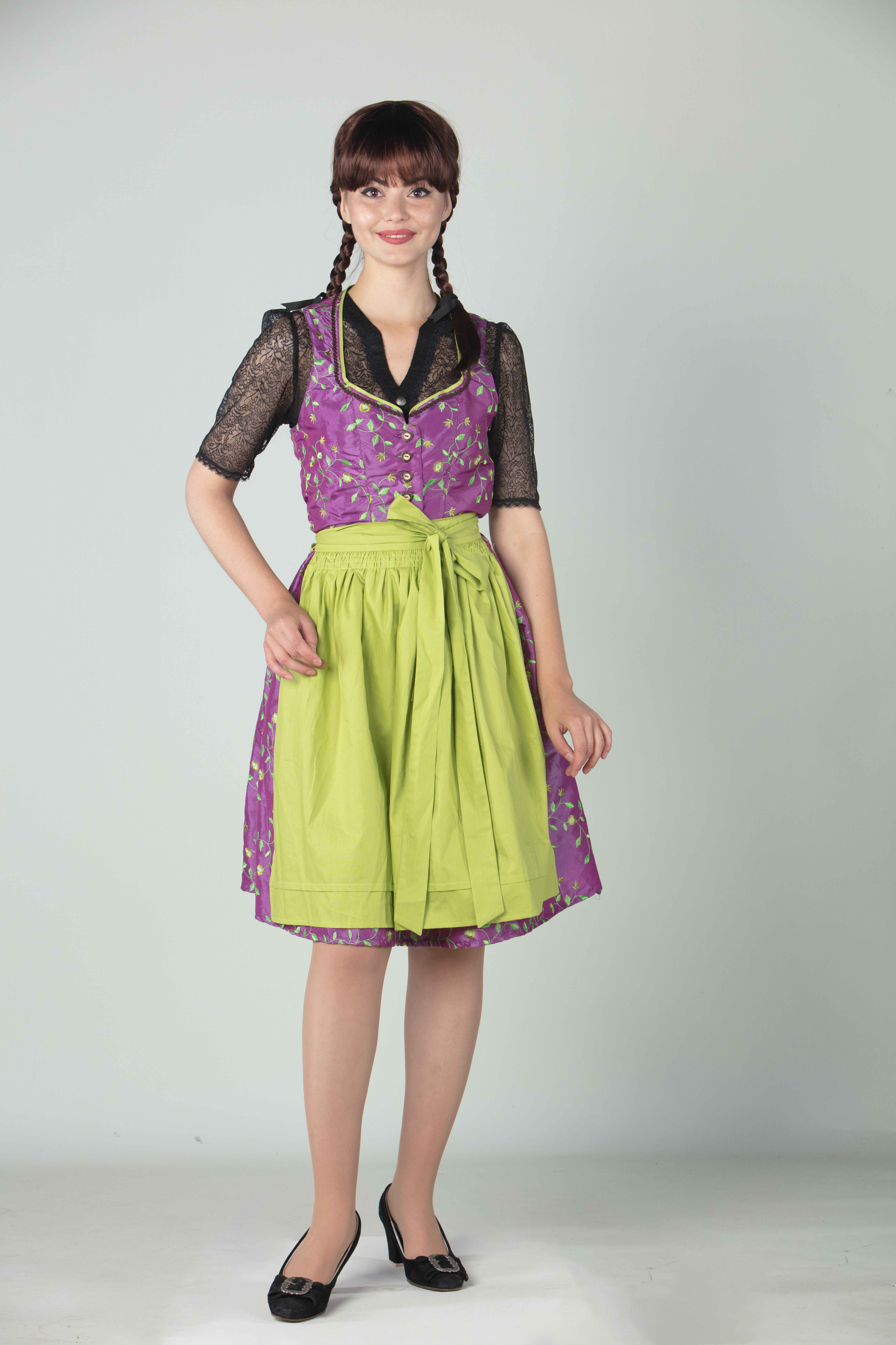 Dirndl fuchsia-limettengrün mit Schürze Dirndl fuchsia-limettengrün mit Schürze