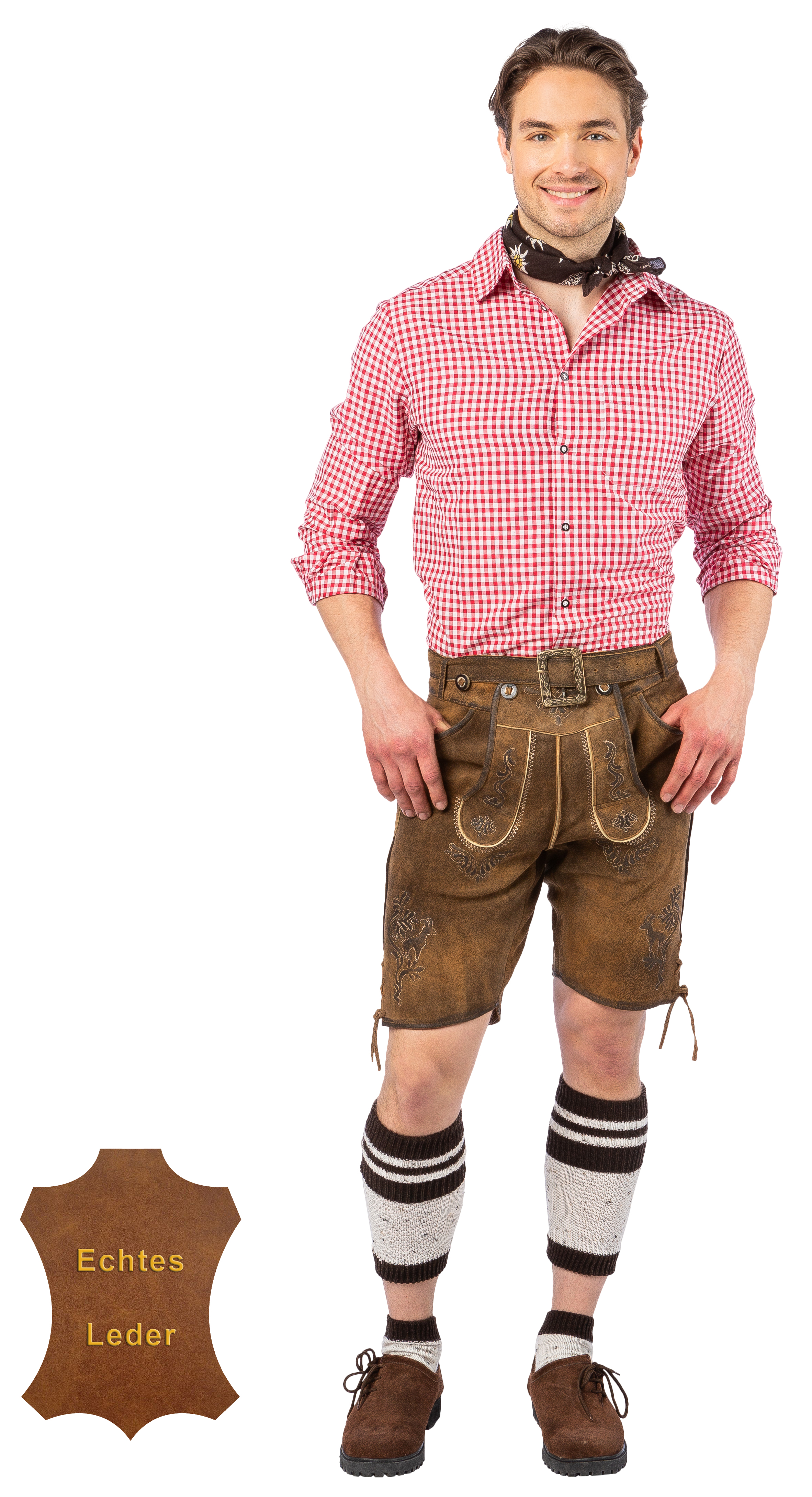 Lederhose kurz, oliv antik 