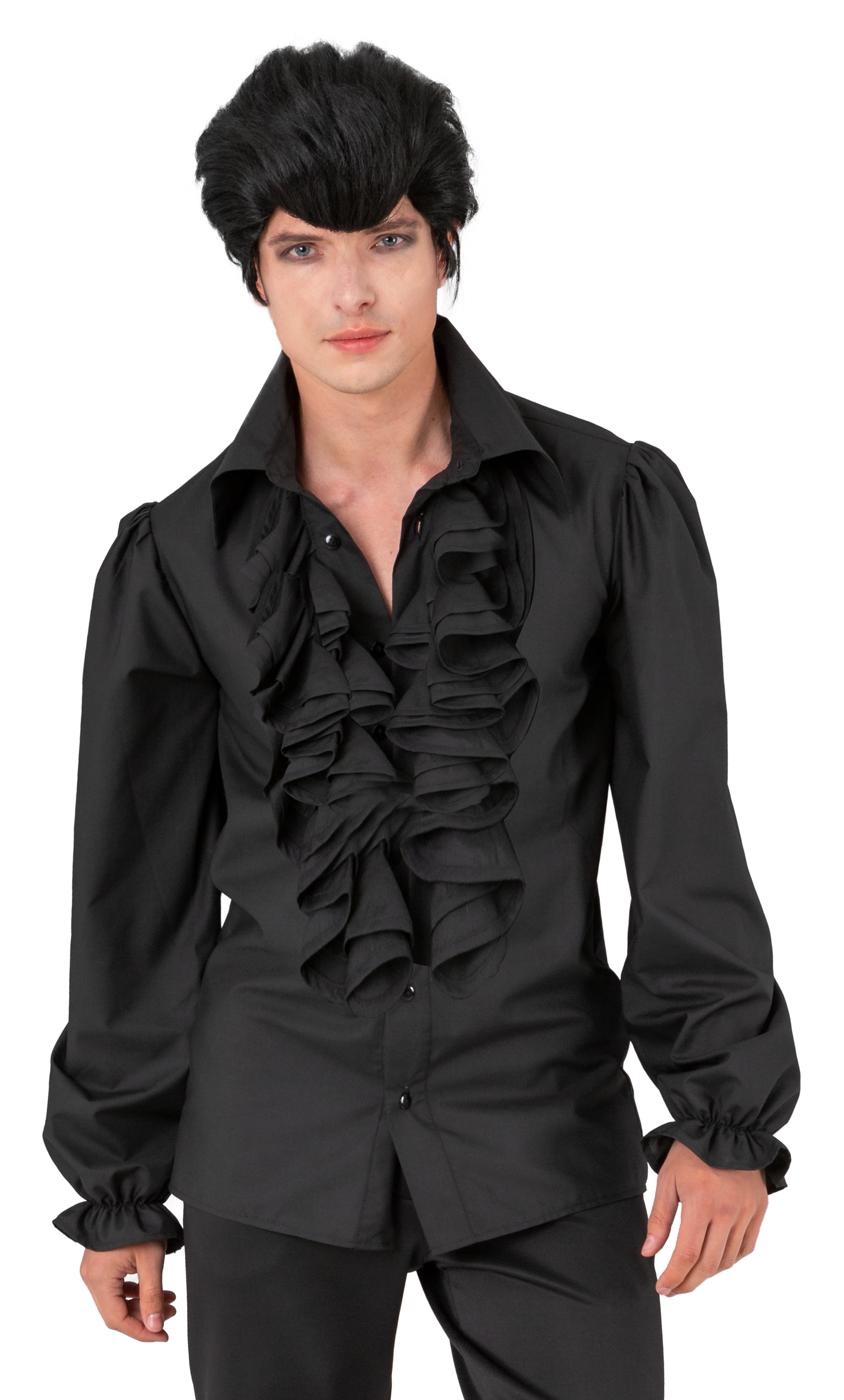 Rüschenhemd mit langer Rüsche, schwarz