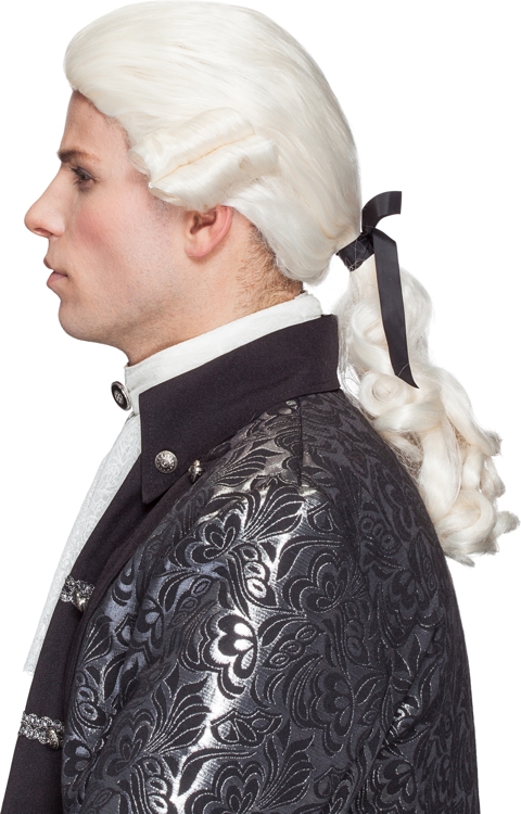 Herrenperücke Barock mit Zopf, creme-weiß Herrenperücke Barock mit Zopf, creme-weiß