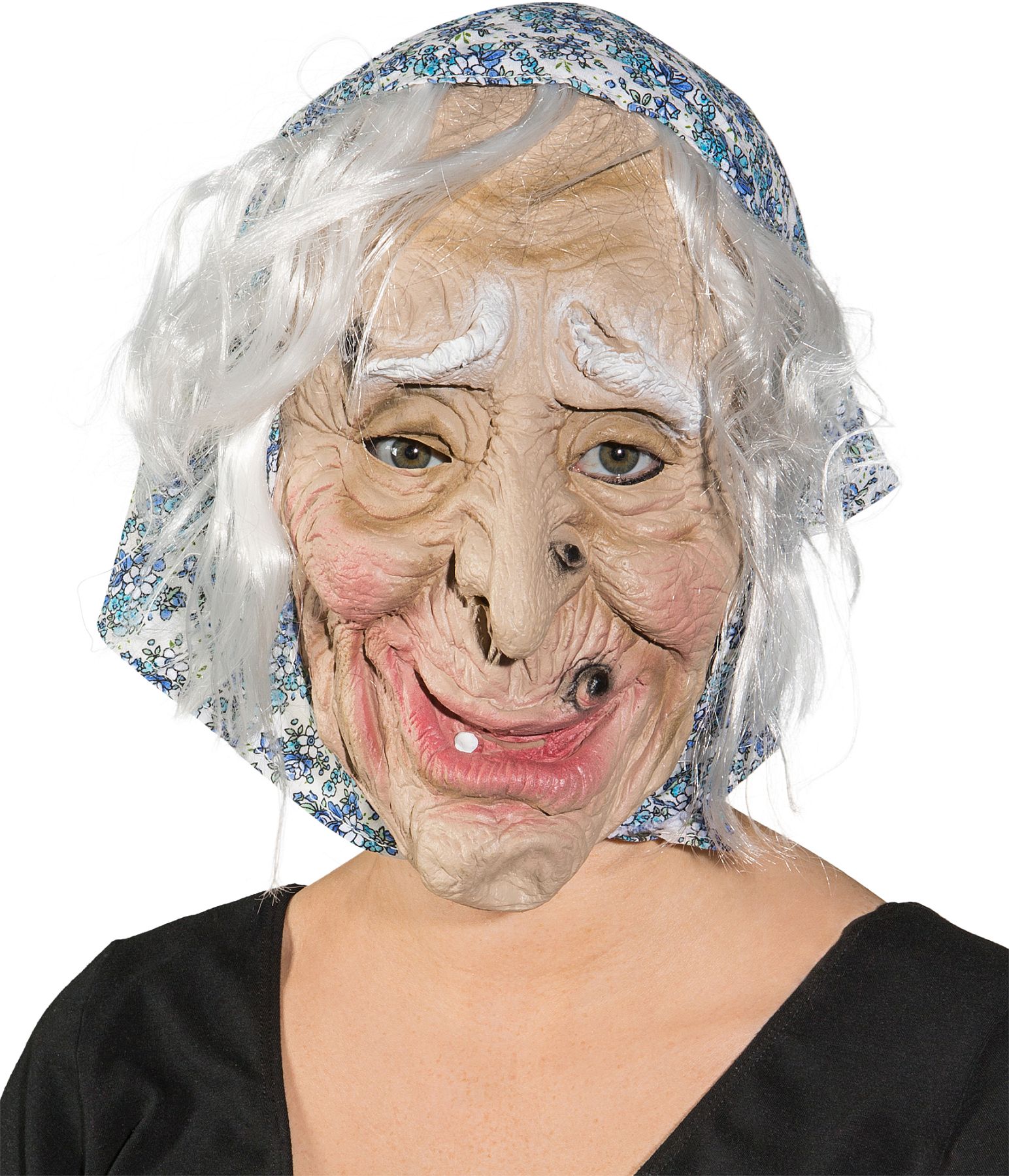 Maske Hexe mit Kopftuch und Haaren