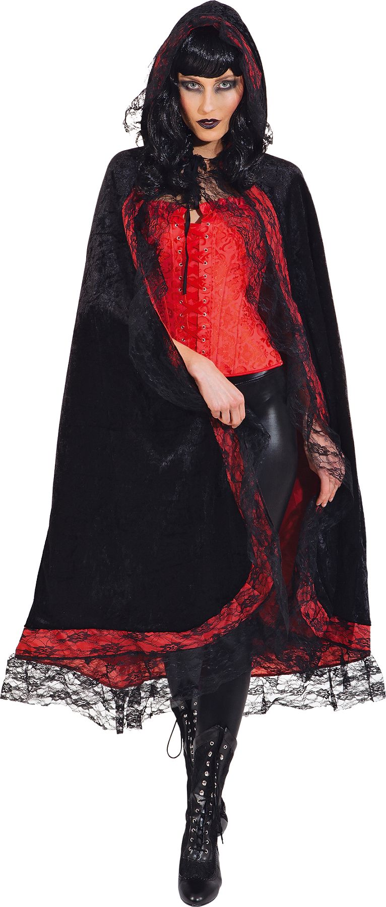Cape schwarz-rot mit Spitze