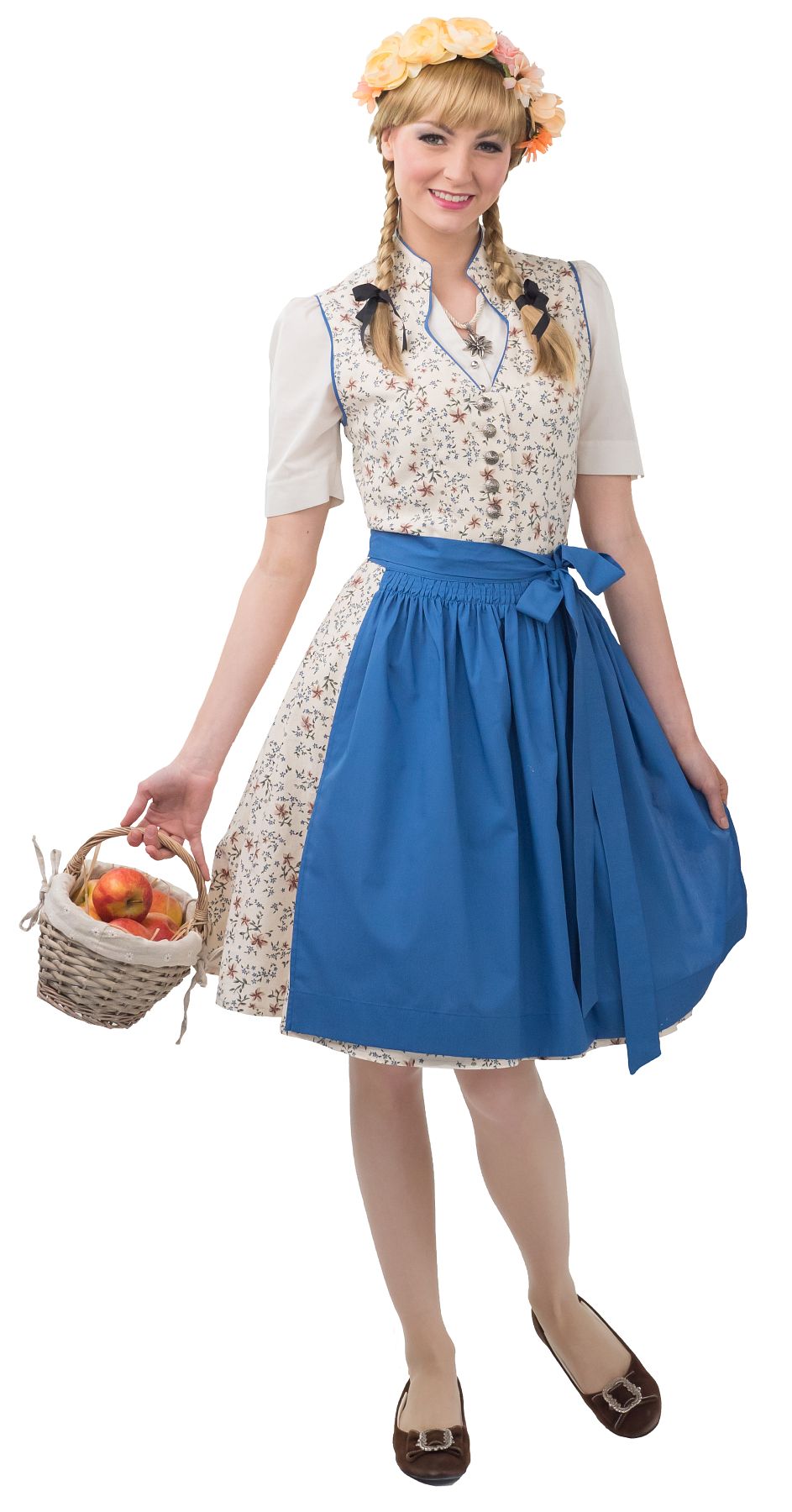 Dirndl midi, beige-blau