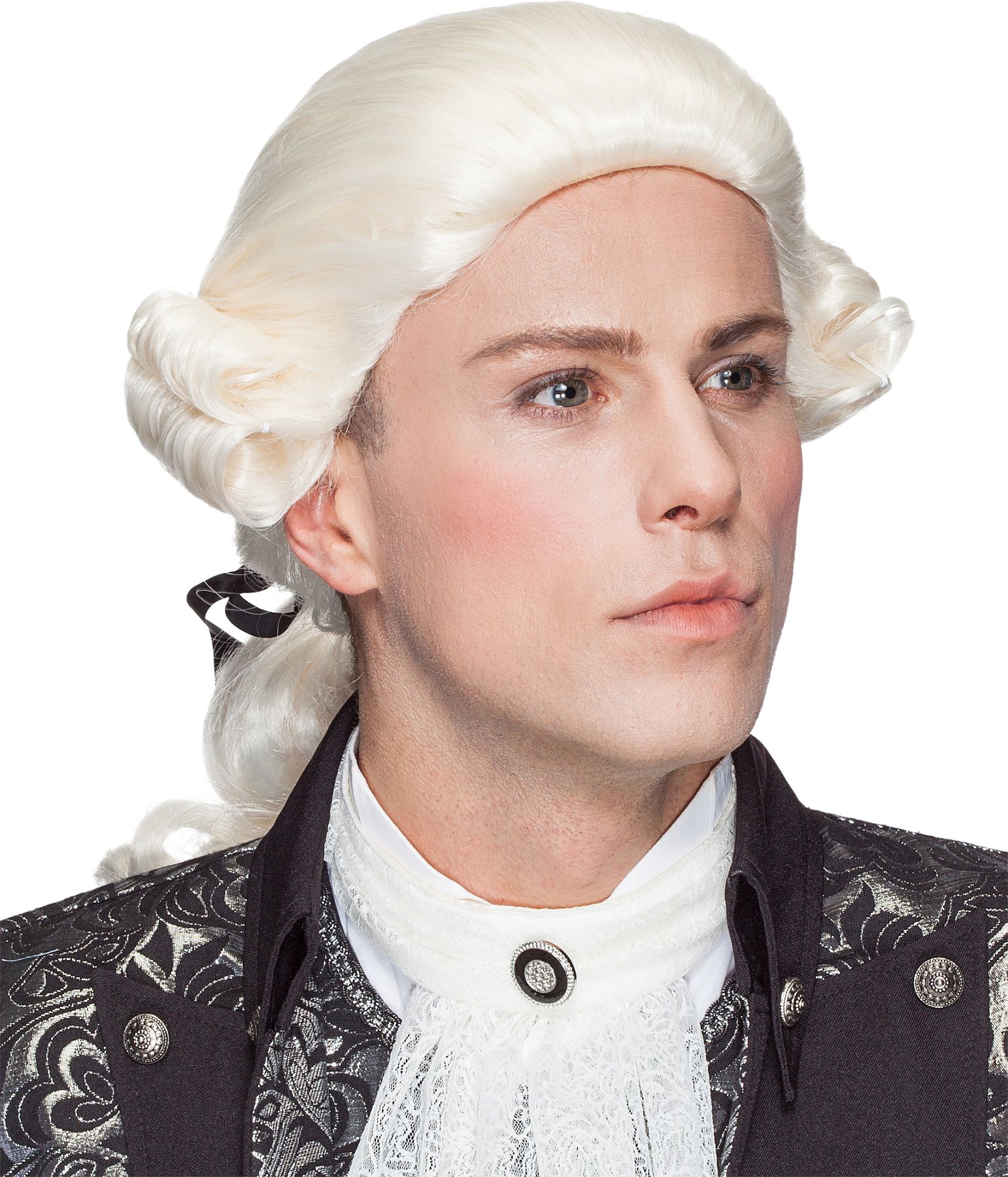 Herrenperücke Barock mit Zopf, creme-weiß