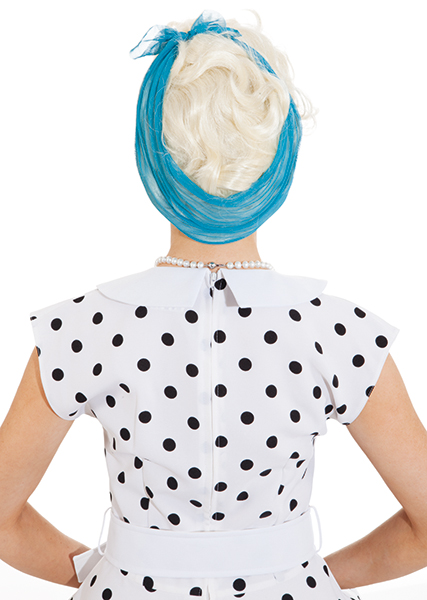 Damenperücke, blond mit hellblauem Tuch Damenperücke, blond mit hellblauem Tuch
